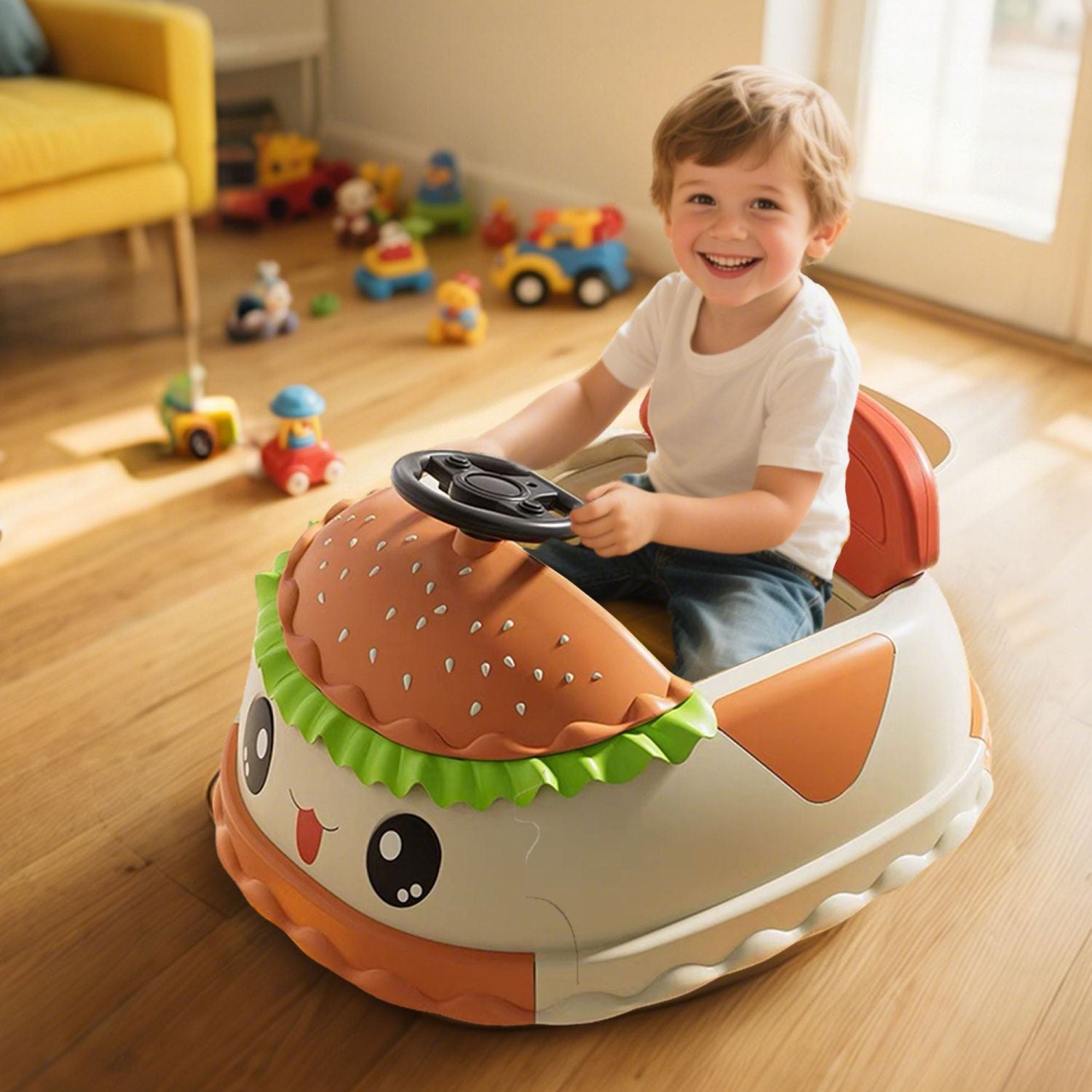 12V Kids Ride On Electric Bumper Car W/Parents Control,Cute&Realistic Hamburger Design,360 Degree Rotation,Storing Space,Bluetooth,Music,USB,Silent wheel,LED Lights,Power Display,Anti-rollover For 2-5 458693781