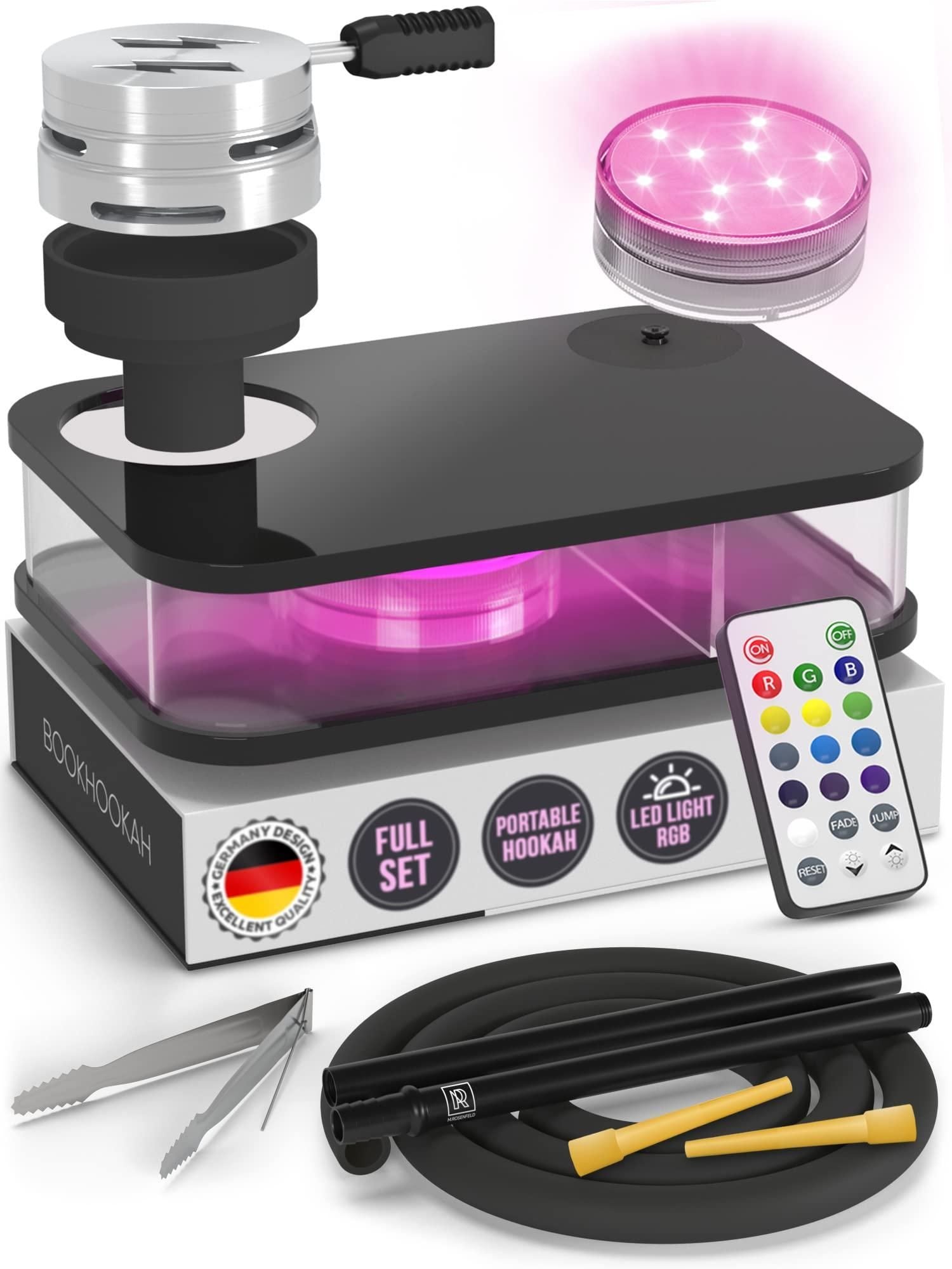 Black Hookah Set Premium Portable With Everything And Case For Travel Flat Hookah Box With Charcoal Holder & Coal Cover Travel Hookah Set With Everything 458711541
