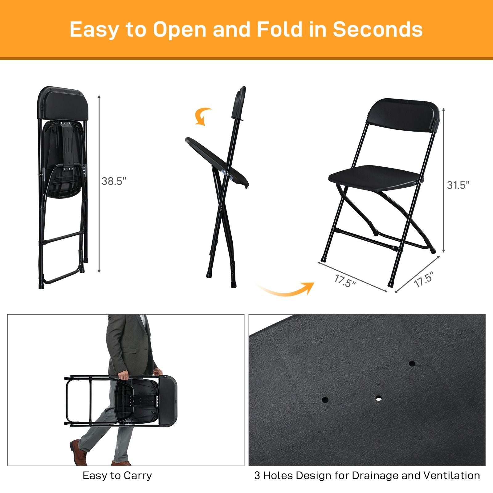 10PCS Heavy Duty Folding Chair 350lbs Capacity Metal Frame Portable Event Chair for Indoor Outdoor Use Stackable and No Assembly Required 458782501